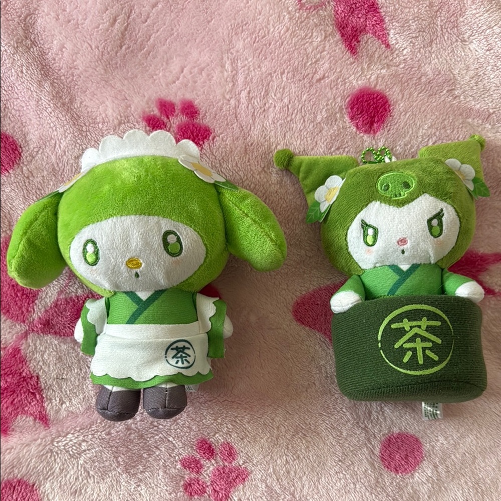 Kuromi and My Melody Matcha keychain Plush Duo